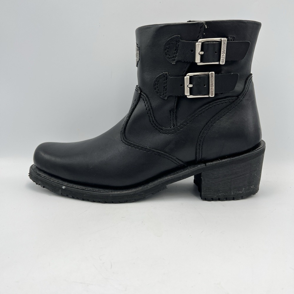 Harley Davidson Boots Womens 9 Black‎ Leather Double Buckle HD Motorcycle - Picture 6 of 10